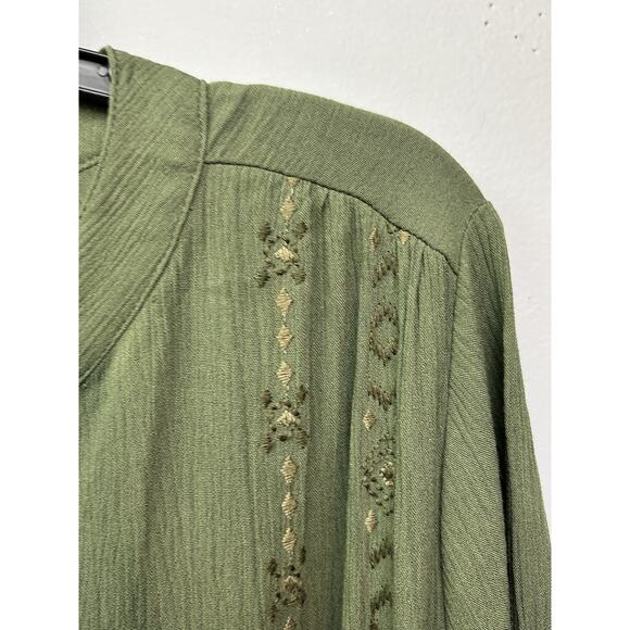 Faded Glory Dress Womens Large Green‎ Sea Turtle Boho Embroidered Tassel Belted - Picture 2 of 8
